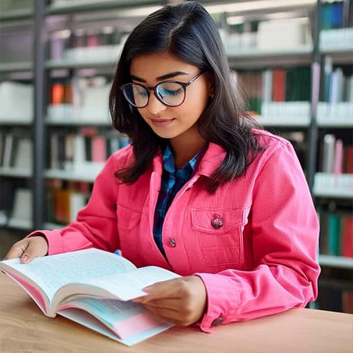 Student reading in a library