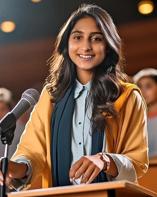 Student presenting at a public speaking session