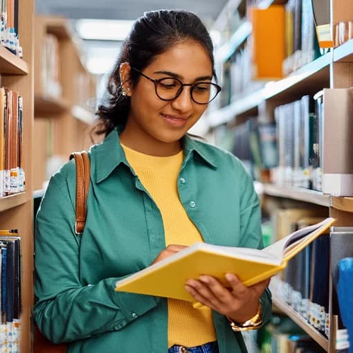 Student reading in a library